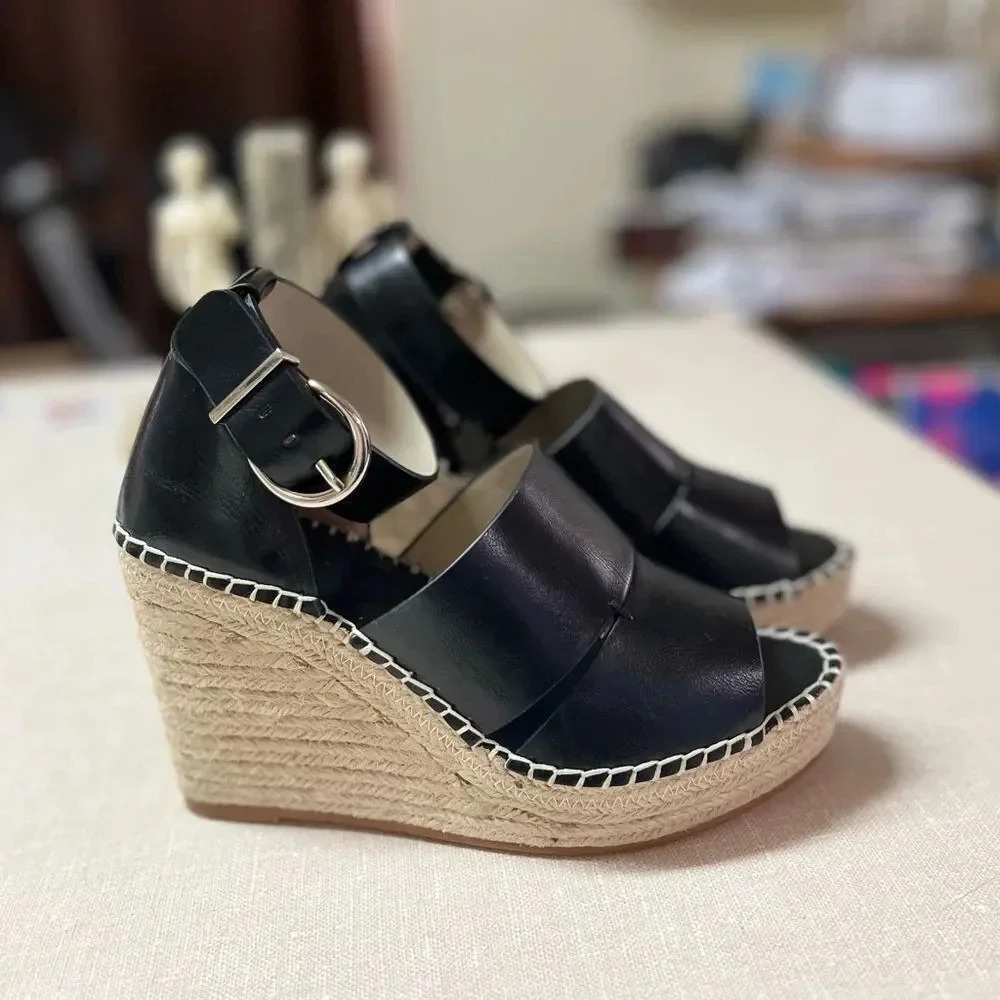 Zara basic black Alpargatas platforms sandals Size 37